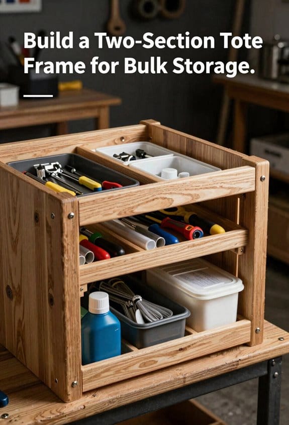 two section tote storage frame